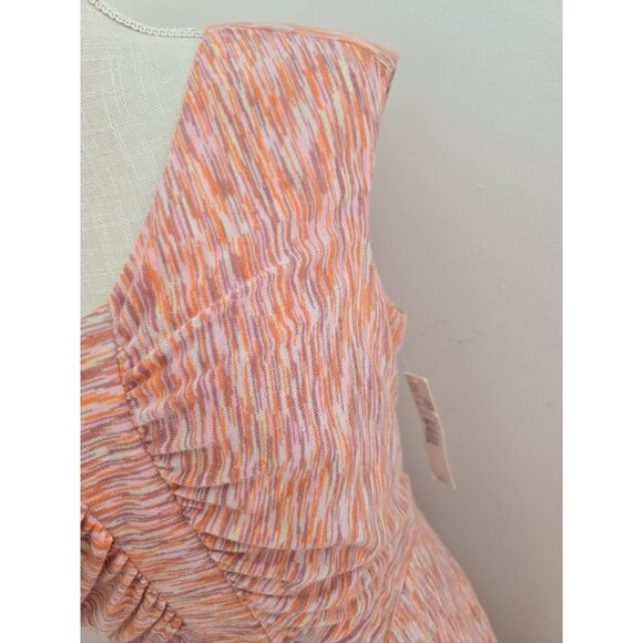 Alex Marie Carmen Orange Knit Ruched Cap Sleeves Sheath V-Neck Lined Dress 10 M - Picture 3 of 14